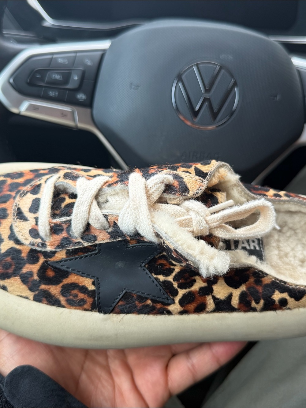 Golden Goose Kids Leopard Print Star Sneakers - Black Star, Cream Laces